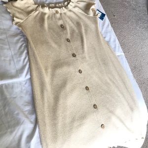 CREAM OFF THE SHOULDER DRESS.